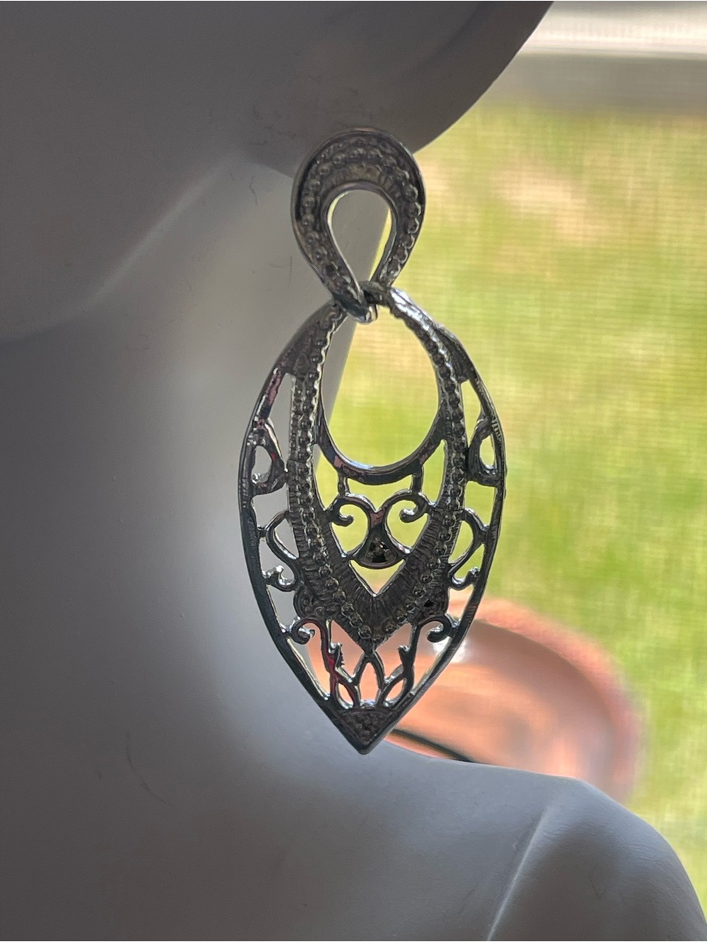 Silver Filigree Teardrop Dangle Earrings - bridal / prom